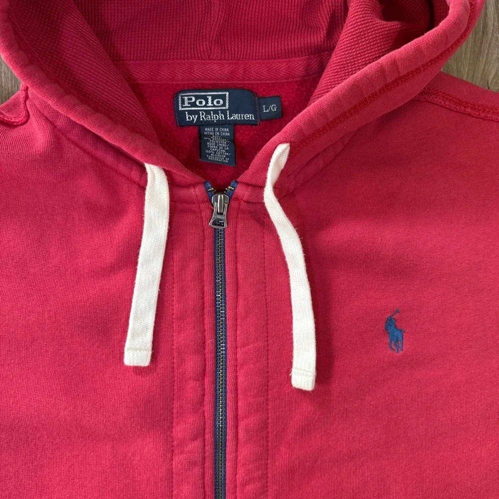 Polo Ralph Lauren Full Zip Fleece Hoodie Red Pony Mens Large L Sweatshirt Preppy